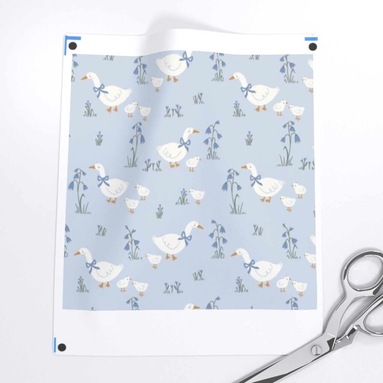 Spring Farmhouse Cottage Ducklings Rustic Cottagecore Goose Country Ducks Small Scale Blue Meadow Garden Floral Botanical Tulips Bow Custom Printed Fabric by Spoonflower Various Fabrics by the Yard or Fat Quarter